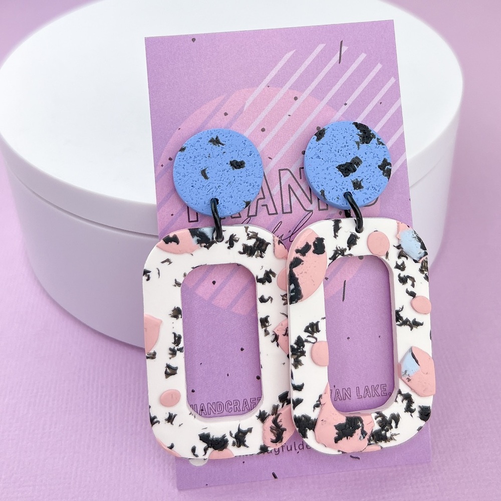 Spotted Abstract Design Handmade Polymer Clay Earrings Lightweight Funky…